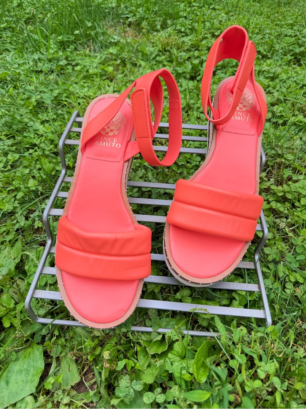 Vince Camuto Coral-Red Padded Ankle-Strap Sandals